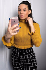 Mustard Ruffle Hem Chunky Knit Crop Jumper - Alannah