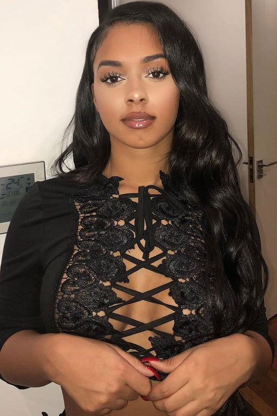 Black Lace Up Front Detail Tie Top - Eshani