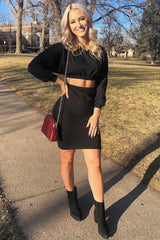 Black Cropped Jumper and Skirt Co-ord - Heidi