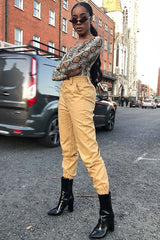 Beige Snake Scoop Neck Long Sleeve Bodysuit - Melody