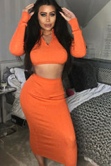Orange Half Zip Rib Crop Jumper - Elisea