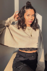 Nude Cropped Batwing Jumper - Lizy