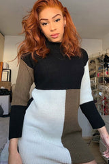 Black Brown and Cream Knit Jumper Dress - Taila