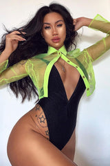 Lime Sheer Button Front Crop Blouse - Damari