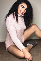 Pink Cable Knit Roll Neck Jumper - Laraina