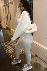 Cream Cable Knit Batwing Jumper Loungwear Set - Janea