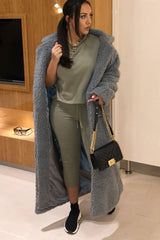 Khaki Short Sleeve Crop Jogger Loungewear Set - Aarian