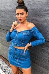 Light Wash Denim Biker Crop Top Skirt Co-Ord - Meika