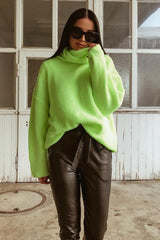 Neon Lime Green Roll Neck Jumper Dress - Freylynn