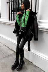 Lime Snake Print Roll Neck Top - Helina