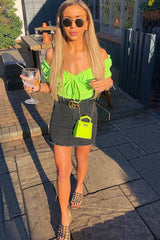 Lime Green Bow Front Ruched Detail Top - Charlie