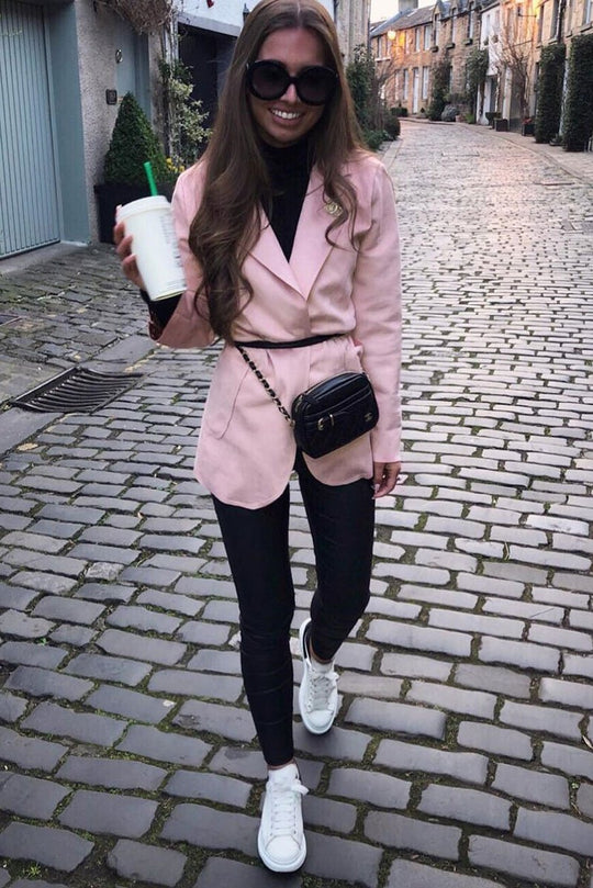 Pink Faux Suede Polka Dot Detail Blazer - Noelie