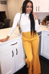 Mustard Tailored Wide Leg Belted Trousers - Chenelle