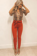 Red Tie Front Crepe Cigarette Trousers - Ryanne