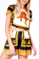 Black And Gold Leopard Print Co-Ord Set - Eylise