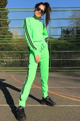 Neon Green Stripe Side Crop Tracksuit - Misha