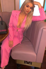 Pink Tie Front Blazer Wide Leg Trouser Co-Ord - Saphira