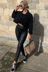 Washed Black Crop Denim Jacket - Nianna