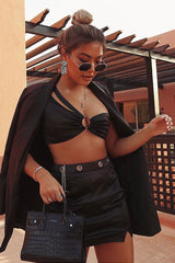 Black Satin One Shoulder Top Skirt Co-Ord - Deandria