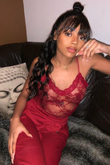 Wine Lace Open Back Bodysuit - Demani