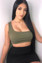 Khaki One Shouldered Crop Top - Kamri