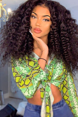 Lime Snake Print Tie Front Shirt - Maisha