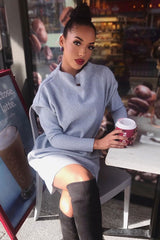 Grey Chunky Rib Slash Neck Jumper Dress - Kameron