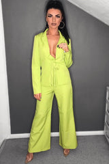 Lime Tie Front Blazer Wide Leg Trouser Co-Ord - Saphira