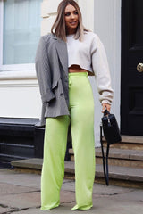 Lime Slinky Tie Detail Wide Leg Trousers - Jenelle