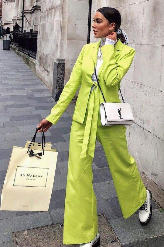 Lime Tie Front Blazer Wide Leg Trouser Co-Ord - Saphira