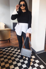 Black Shirt Insert Crew Neck Jumper - Kamilla