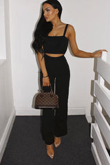 Black Crop Top and Trousers Co-ord Set - Kimmy