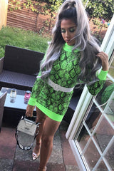 Lime Snake Print Roll Neck Mini Jumper Dress - Azani