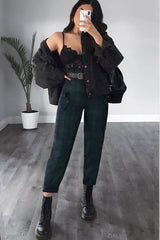 Navy Tartan Frill Detail Trousers - Bristal