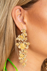 Gold Floral Statement Drop Earrings - Weslie