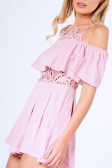 Pink Bardot Crochet Frill Playsuit - Jenner