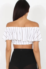 White Stripe Bardot Crop Top - Ciara