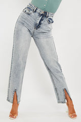 Blue Wash Split Front Straight Jeans - Lilyrose