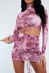 Pink Acid Print Ruched Crop Top & Mini Skirt Set - Tira