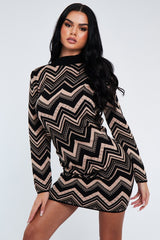 Brown Aztec Print Knit Dress - Gira