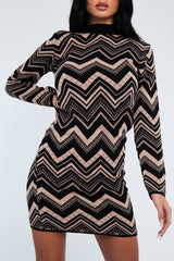 Brown Aztec Print Knit Dress - Gira