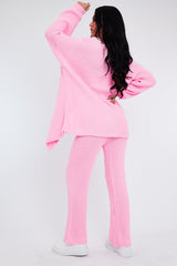 Pink Oversized Knit Cardigan & Trouser Set - Marra