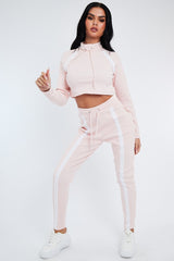 Pink Ribbed Contrast Stripe Loungewear Set - Abiah