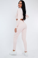 Pink Ribbed Contrast Stripe Loungewear Set - Abiah