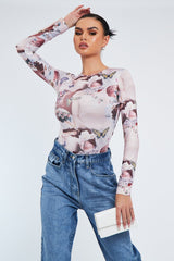 Multi Cherub Print Full Sleeve Bodysuit - Shen