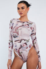 Multi Cherub Print Full Sleeve Bodysuit - Shen