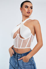 White Under Boob Halterneck Corset Crop Top - Kass