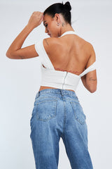 White Mesh Corset Halter Neck Crop Top - Soleen