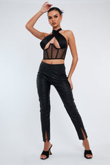Black Under Boob Halterneck Corset Crop Top - Kass