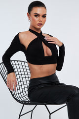 Black Halter Neck Cut Out Crop Top - Sno